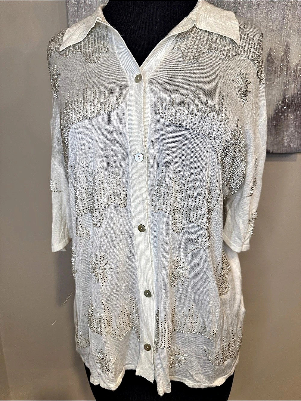 Zara Embellished Button Down Shirt in White Like New size Medium